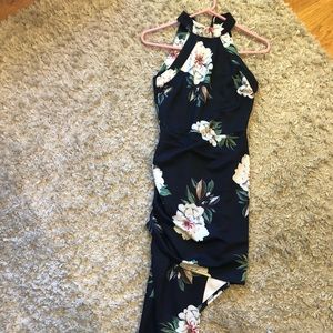 Floral asymmetrical high neck dress